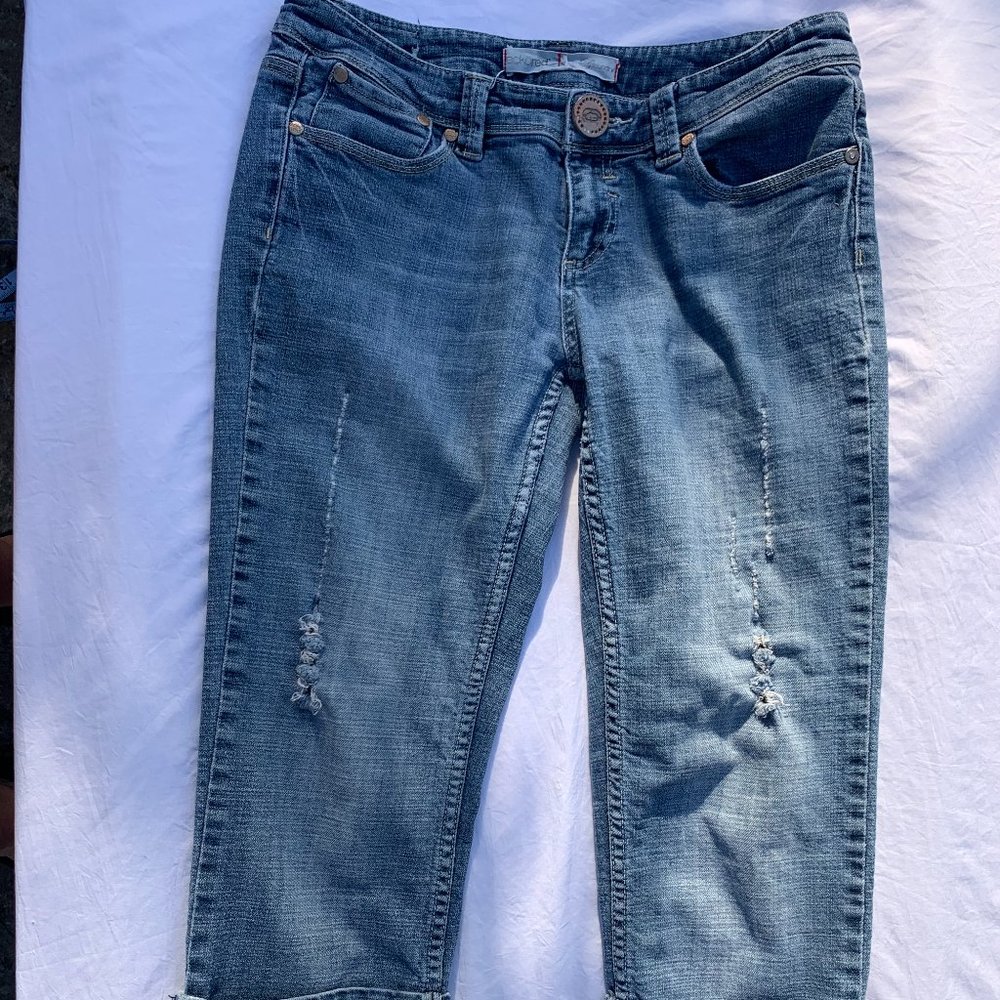 Eckored Denim Riveted Capri Large Cuff Red Seem Jeans‎ Distressed